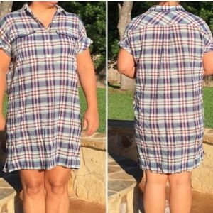 J. Crew NWT Plaid Blue T-Shirt Mini Dress Women's XXXS